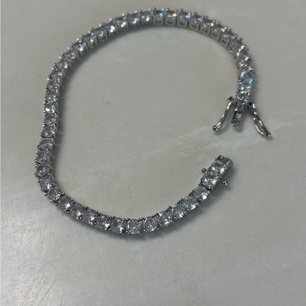 Silver Tone Crystal Tennis Bracelet - Women Jewelry - Picture 6 of 7